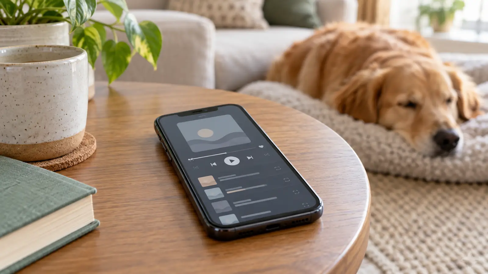 A phone screen showing a calming music playlist